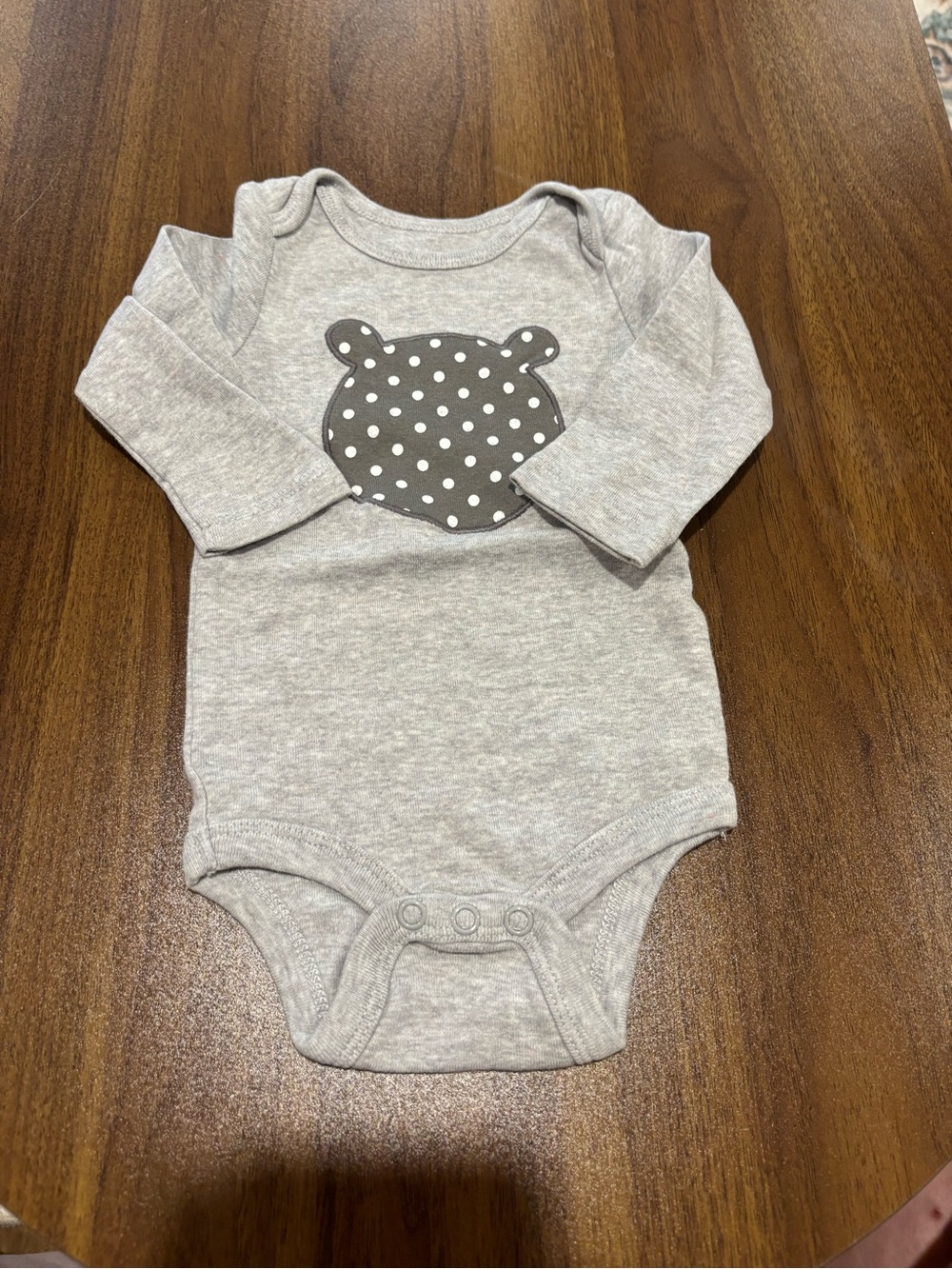Joe Fresh Gray Long-Sleeve Bear Applique One-Piece